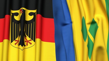 Flags of GERMANY and SAINT VINCENT with realistic cloth texture