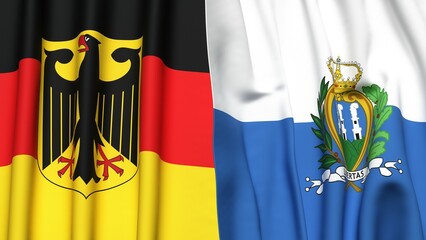 Flags of GERMANY and SAN MARINO with realistic cloth texture