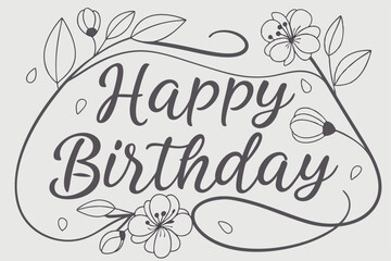 Happy Birthday, Floral Greeting Card Vector