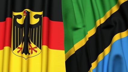 Flags of GERMANY and TANZANIA with realistic cloth texture