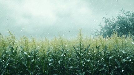 Field of tall grass in rain showers during daytime