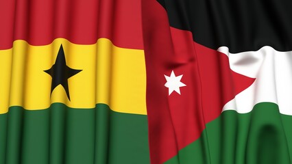 Flags of GHANA and JORDAN with realistic cloth texture