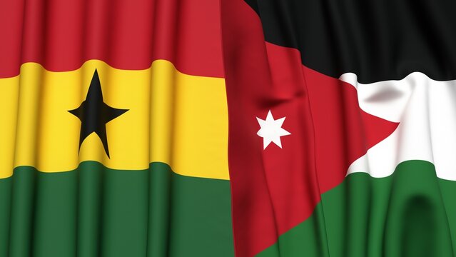 Flags of GHANA and JORDAN with realistic cloth texture - Powered by Adobe