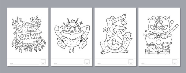 Doodle coloring page for children and adults. Black and white vector characters. Vector doodle illustration