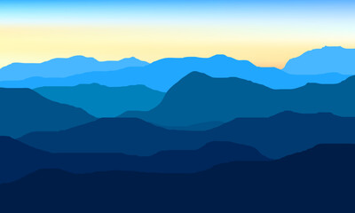 cartoon illustration of a mountain view at dawn with still little sunlight