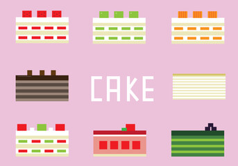 Naklejka premium 四角いケーキのアイコンイラストセット