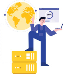 Man Checking Data Uploading Process