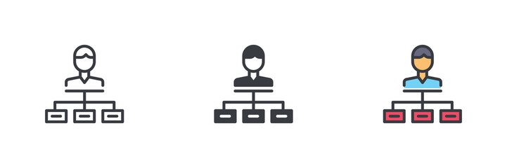 Hierarchical organizational structure different style icon set