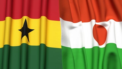 Fototapeta premium Flags of GHANA and NIGER with realistic cloth texture