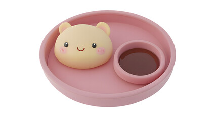Naklejka premium Adorable cartoon bear shaped food 3 d render cute pastel pink dish sweet treat childrens menu