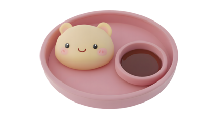 Adorable cartoon bear shaped food 3 d render cute pastel pink dish sweet treat childrens menu