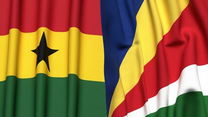 Flags of GHANA and SEYCHELLES with realistic cloth texture