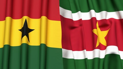 Flags of GHANA and SURINAME with realistic cloth texture