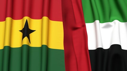 Fototapeta premium Flags of GHANA and UAE with realistic cloth texture