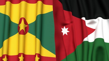 Flags of GRENADA and JORDAN with realistic cloth texture