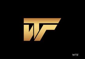 B-497-luxurious gold monogram logo featuring intertwined WTF initials, symbolizing elegance, prestige, and exclusivity