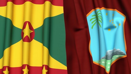 Flags of GRENADA and West Indies with realistic cloth texture