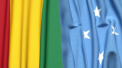 Flags of GUINEA and MICRONESIA with realistic cloth texture