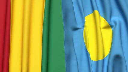 Flags of GUINEA and PALAU with realistic cloth texture