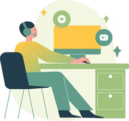 Man Working On Computer Desk