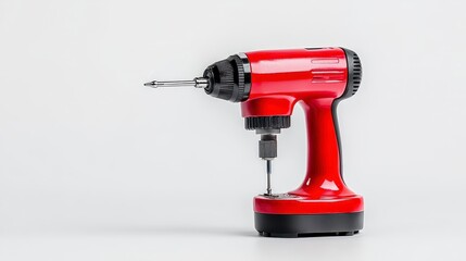 Vibrant Red Cordless Drill With Black Base and Metallic Drill Bit Against Clean White Background Showcasing Power Tool Design and Functionality