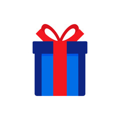 Gift Box with Red Blue Ribbon Design on Transparent Background