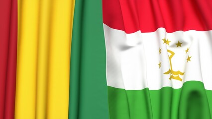 Fototapeta premium Flags of GUINEA and TAJIKISTAN with realistic cloth texture
