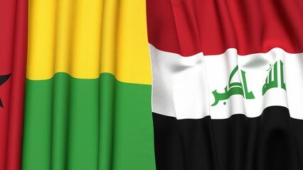 Fototapeta premium Flags of GUINEA-BISSAU and IRAQ with realistic cloth texture