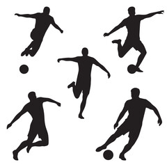 vector of silhouette set of soccer player kicking the ball, man playing soccer, set of football (soccer) players set