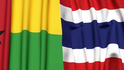 Fototapeta premium Flags of GUINEA-BISSAU and THAILAND with realistic cloth texture