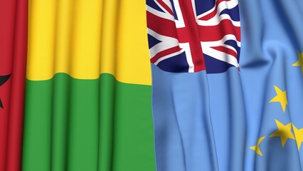 Flags of GUINEA-BISSAU and TUVALU with realistic cloth texture