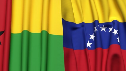 Fototapeta premium Flags of GUINEA-BISSAU and Venezuela with realistic cloth texture
