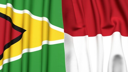 Flags of GUYANA and INDONESIA with realistic cloth texture