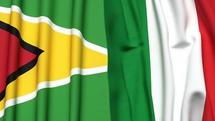 Flags of GUYANA and ITALY with realistic cloth texture