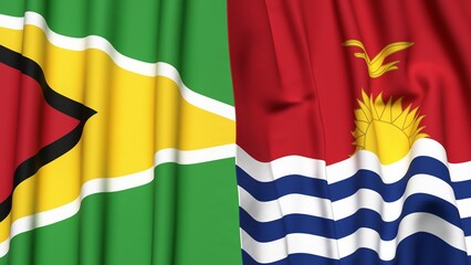 Fototapeta premium Flags of GUYANA and KIRIBATI with realistic cloth texture