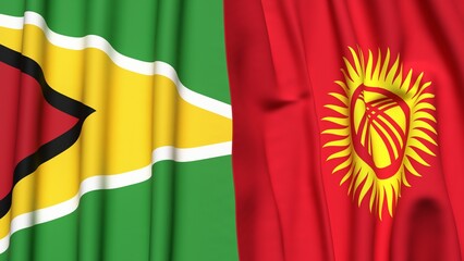 Fototapeta premium Flags of GUYANA and KYRGYZSTAN with realistic cloth texture