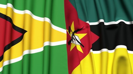 Fototapeta premium Flags of GUYANA and MOZAMBIQUE with realistic cloth texture