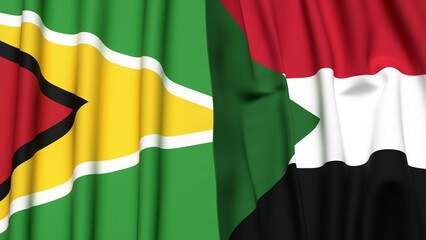 Flags of GUYANA and SUDAN with realistic cloth texture