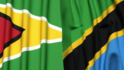 Flags of GUYANA and TANZANIA with realistic cloth texture