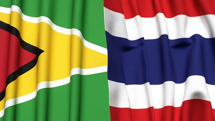 Flags of GUYANA and THAILAND with realistic cloth texture