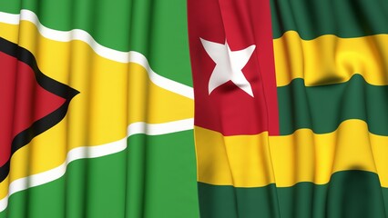 Flags of GUYANA and TOGO with realistic cloth texture