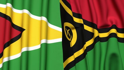 Flags of GUYANA and VANUATU with realistic cloth texture