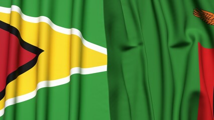 Fototapeta premium Flags of GUYANA and ZAMBIA with realistic cloth texture
