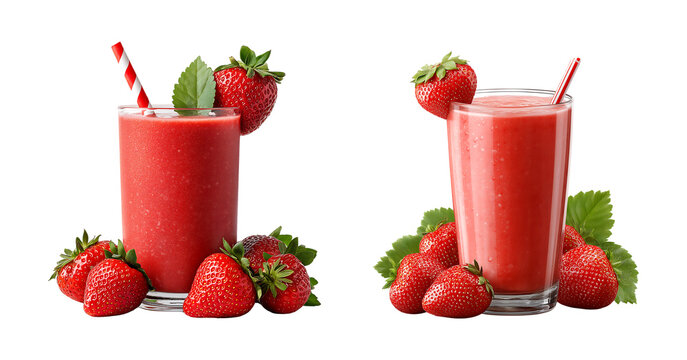 Strawberry smoothie with fresh strawberries isolated on a transparent background - Powered by Adobe