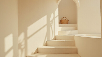 Minimalist staircase with a basket