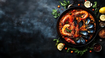 Seafood Paella on Dark Stone