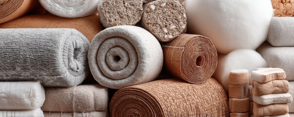 Close-up shot of various home insulation materials - close-up insulate green polyurethane eco-conscious