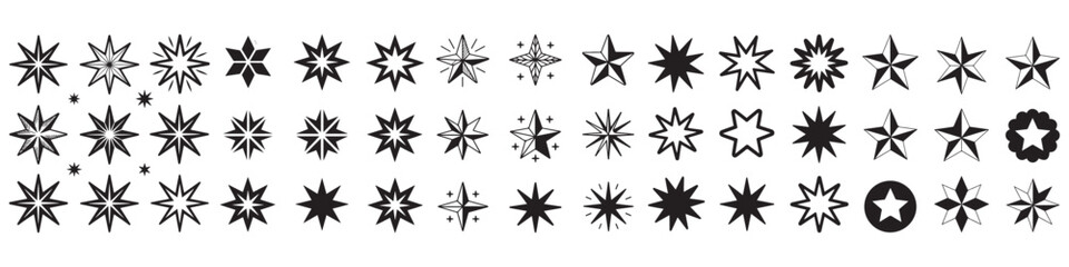 Vector set of hand drawn stars, design elements, badges, stickers, geometric figures - abstract background elements for branding, packaging, prints and social media posts Vector Black silhouettes.