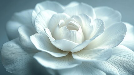 A macro shot of a delicate white flower, with a soft blurred background, symbolizing purity and elegance