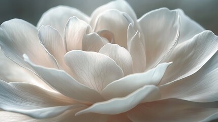 A macro shot of a delicate white flower, with a soft blurred background, symbolizing purity and elegance